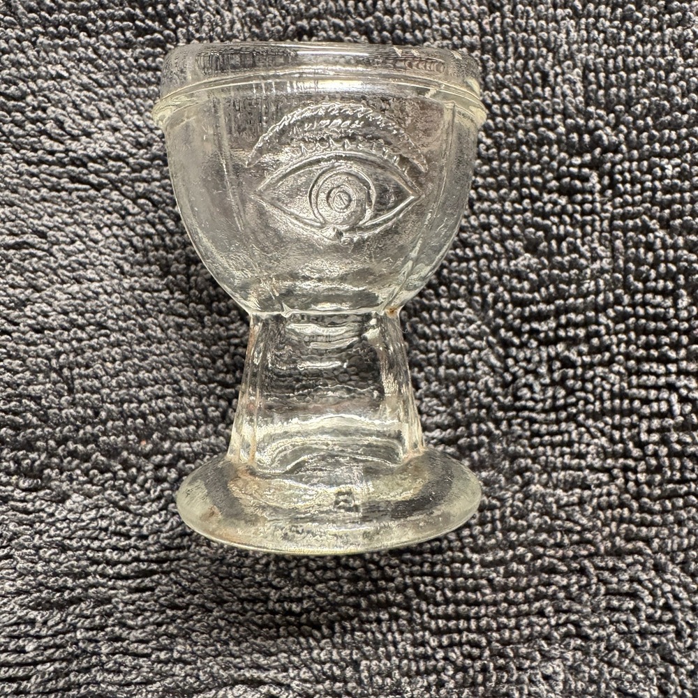 E-Z Eye Wash Cup Vintage Glass Eyeball Embossed Clear Glass Holder Display